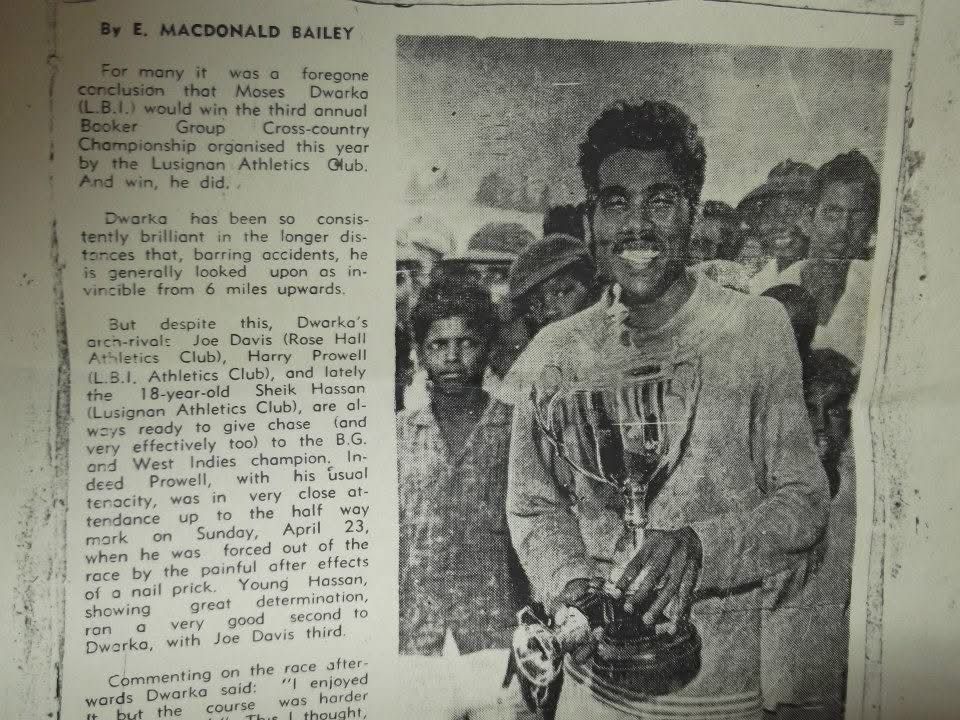 Newspaper article about Moses Dwarka's cross-country championship victory